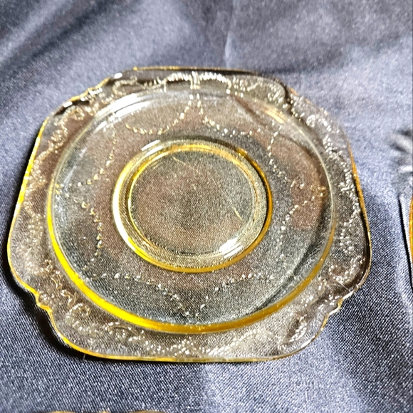 5 pc mixed bundle vintage Fostoria topaz yellow scalloped edge serving dishes - Picture 8 of 11